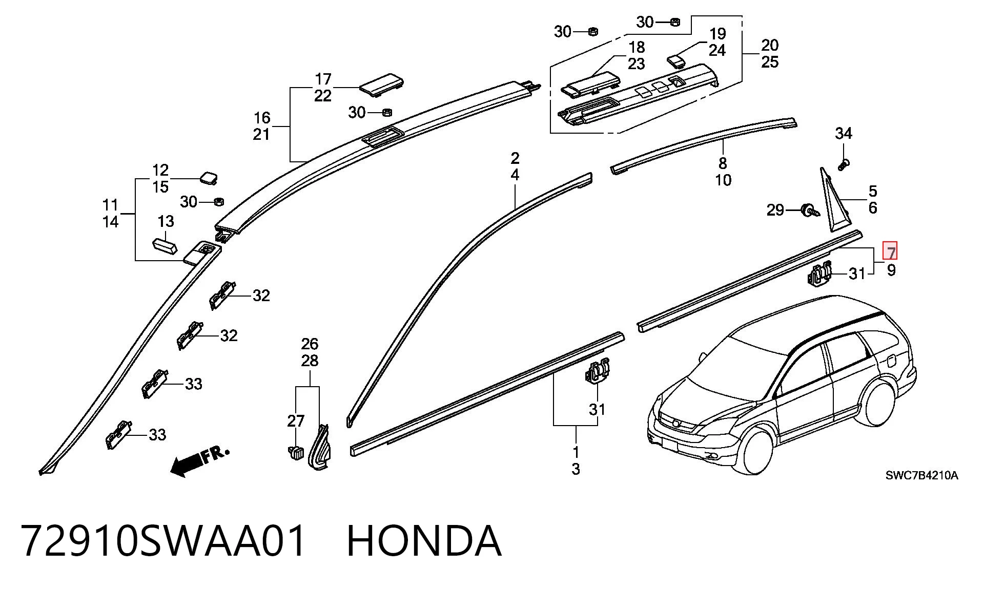 72910SWAA01 Honda Listwa ochronna szyby drzwi tylnych prawych