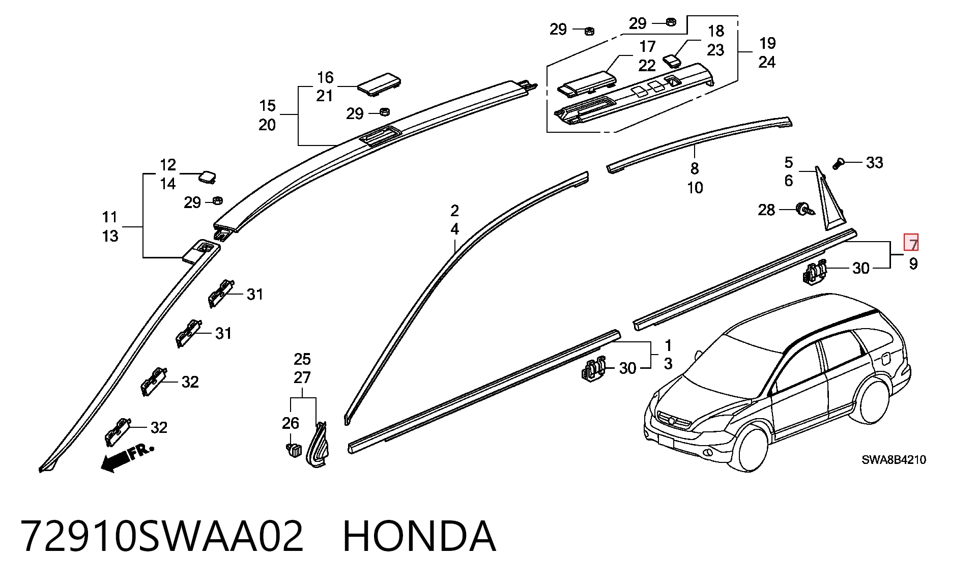 72910SWAA02 Honda Listwa ochronna szyby drzwi tylnych prawych