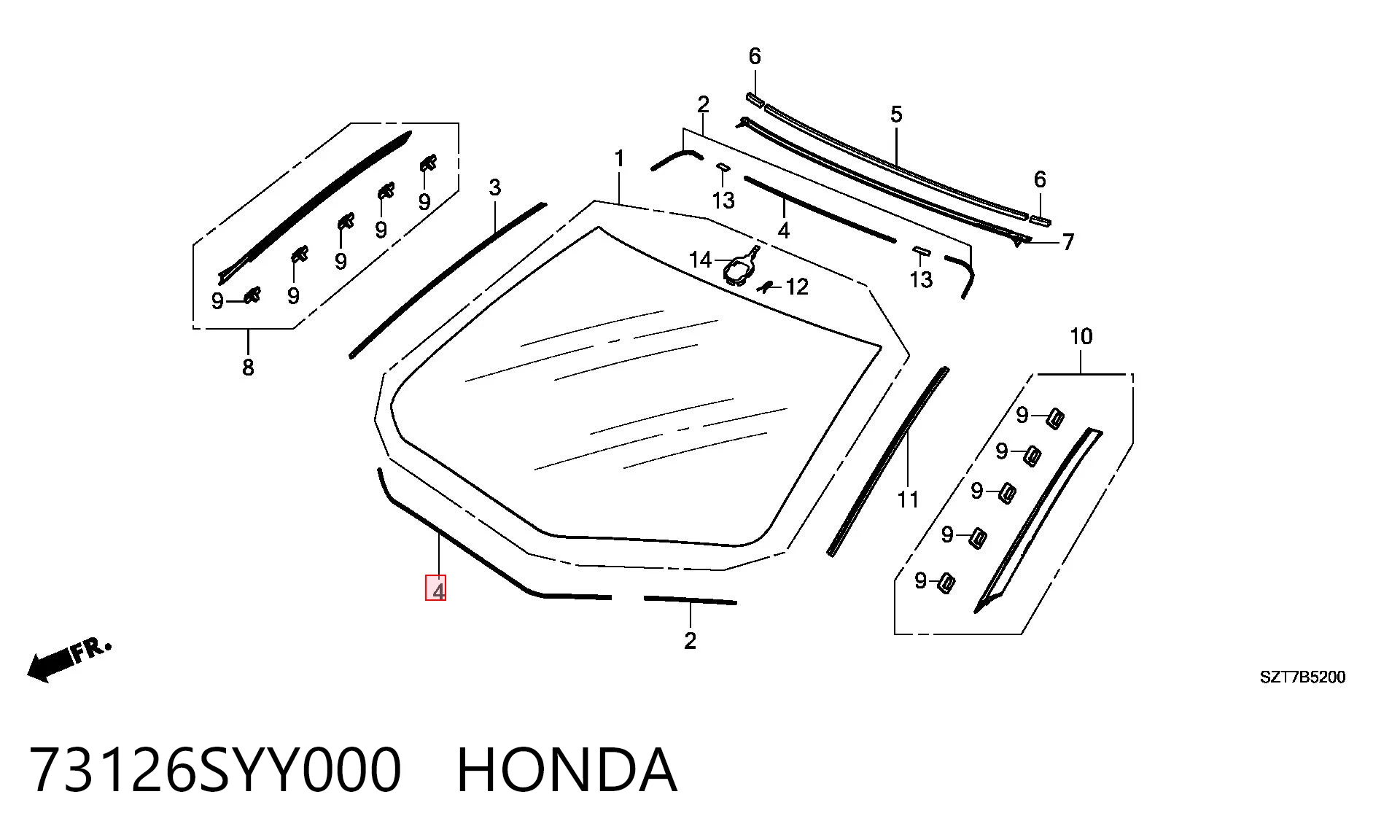 Uszczelka szyby przedniej do Acura MDX III YD3
