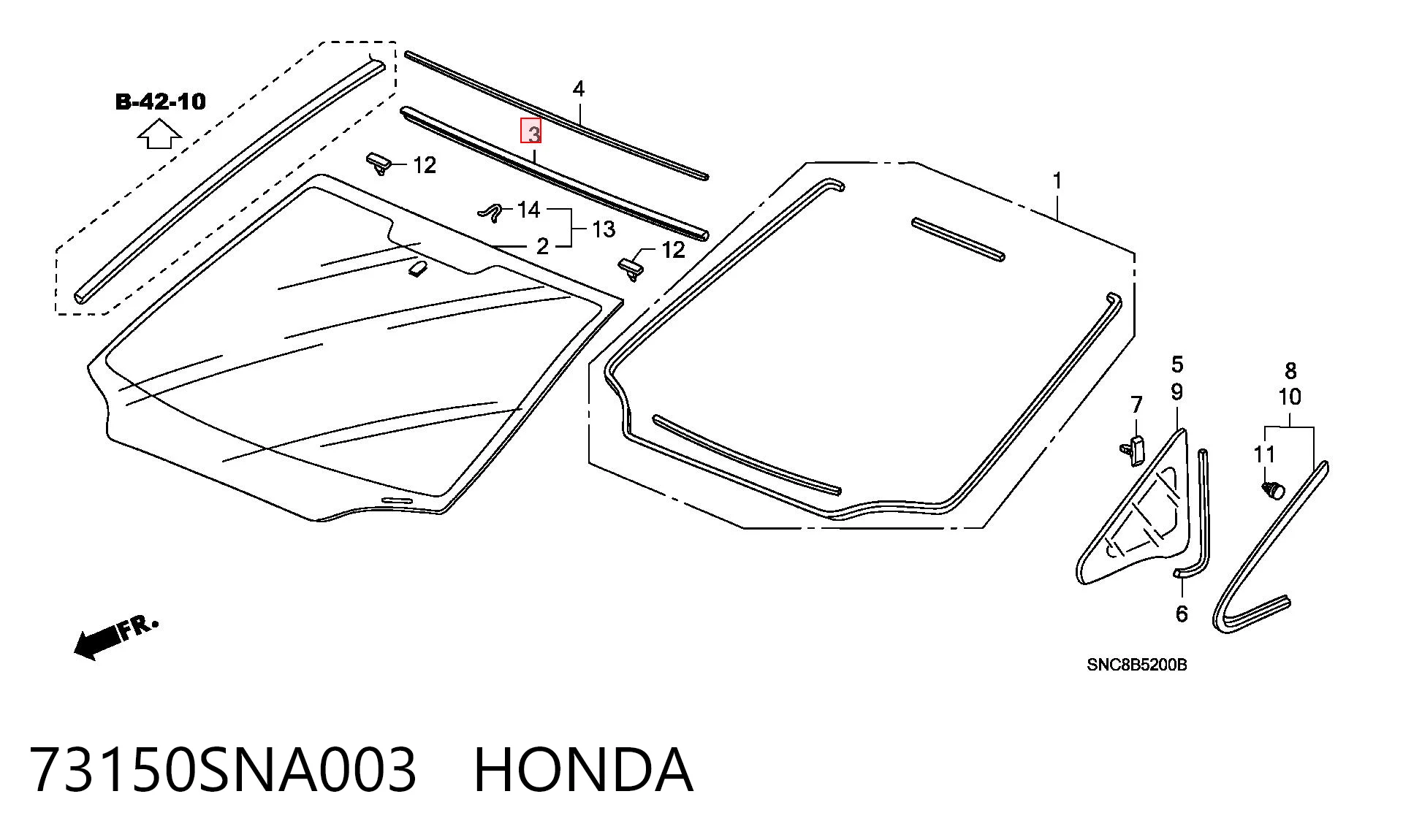 73150SNA003 Honda Listwa ochronna szyby przedniej