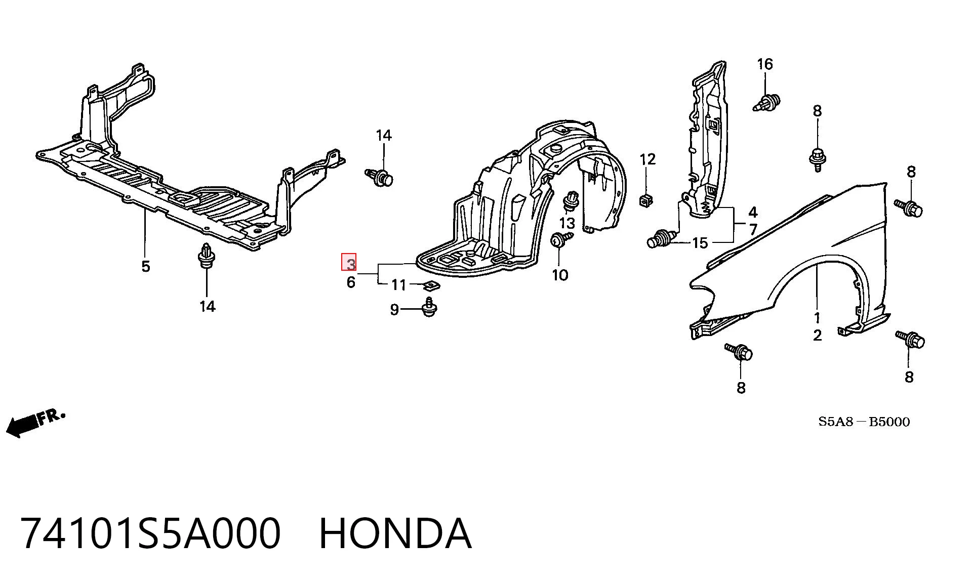 74101S5A000 Honda Nadkole błotnika przedniego prawe