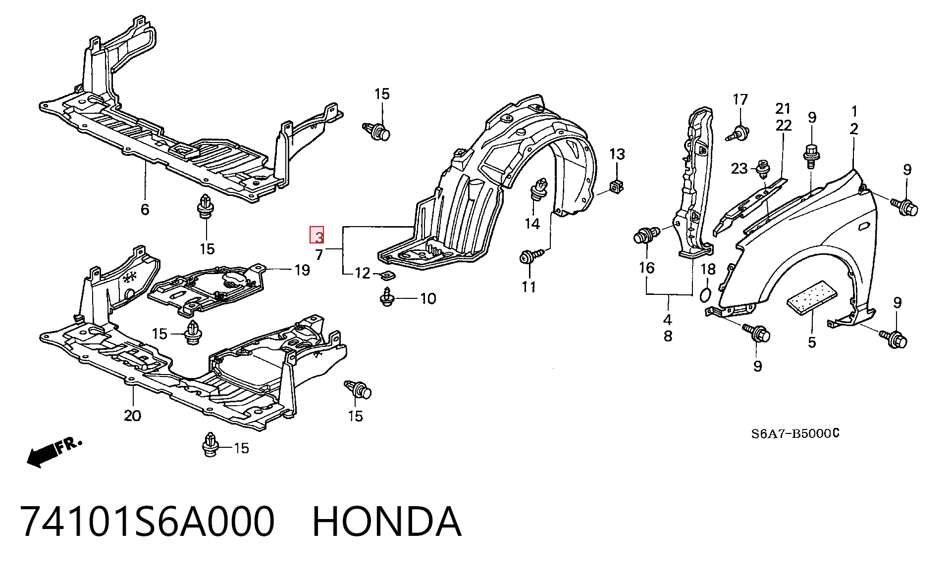 74101S6A000 Honda Nadkole błotnika przedniego prawe
