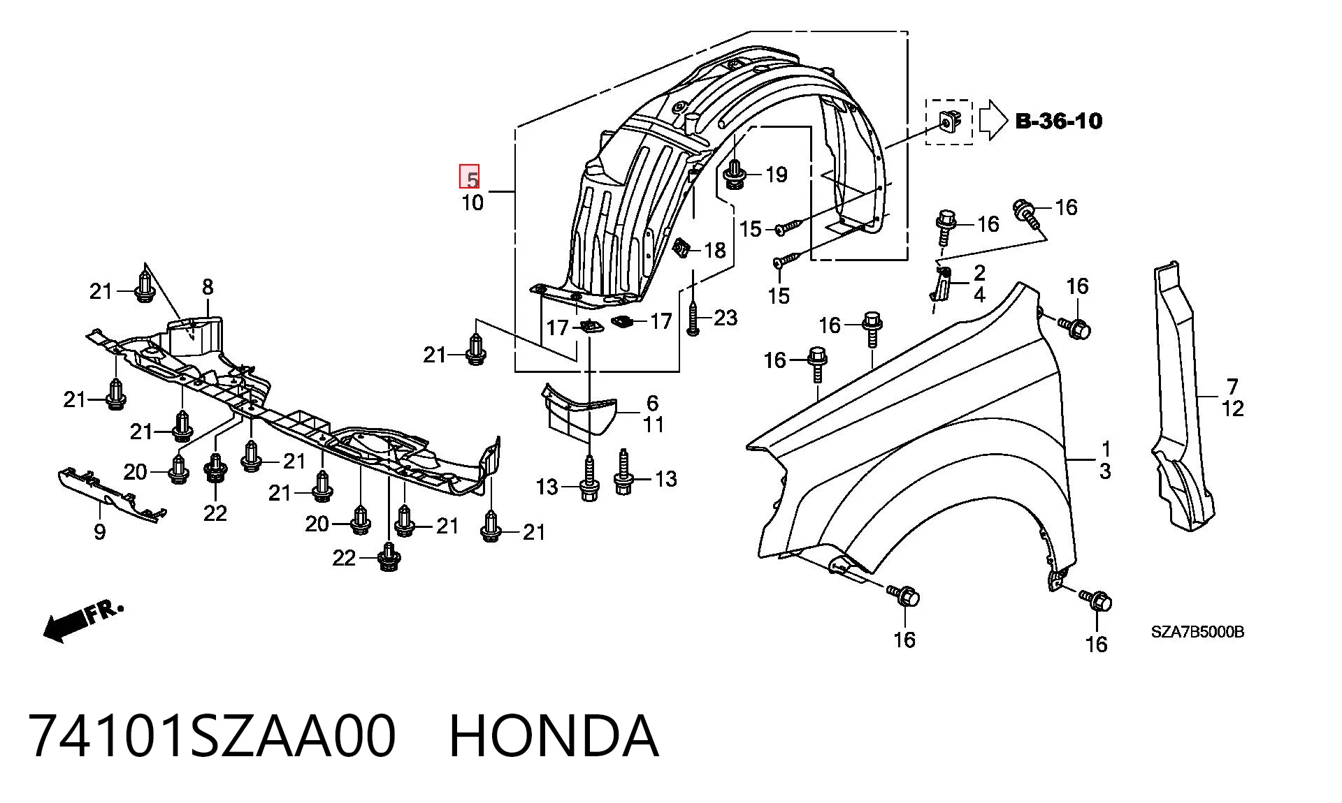 Nadkole błotnika przedniego prawe do Honda Pilot II 