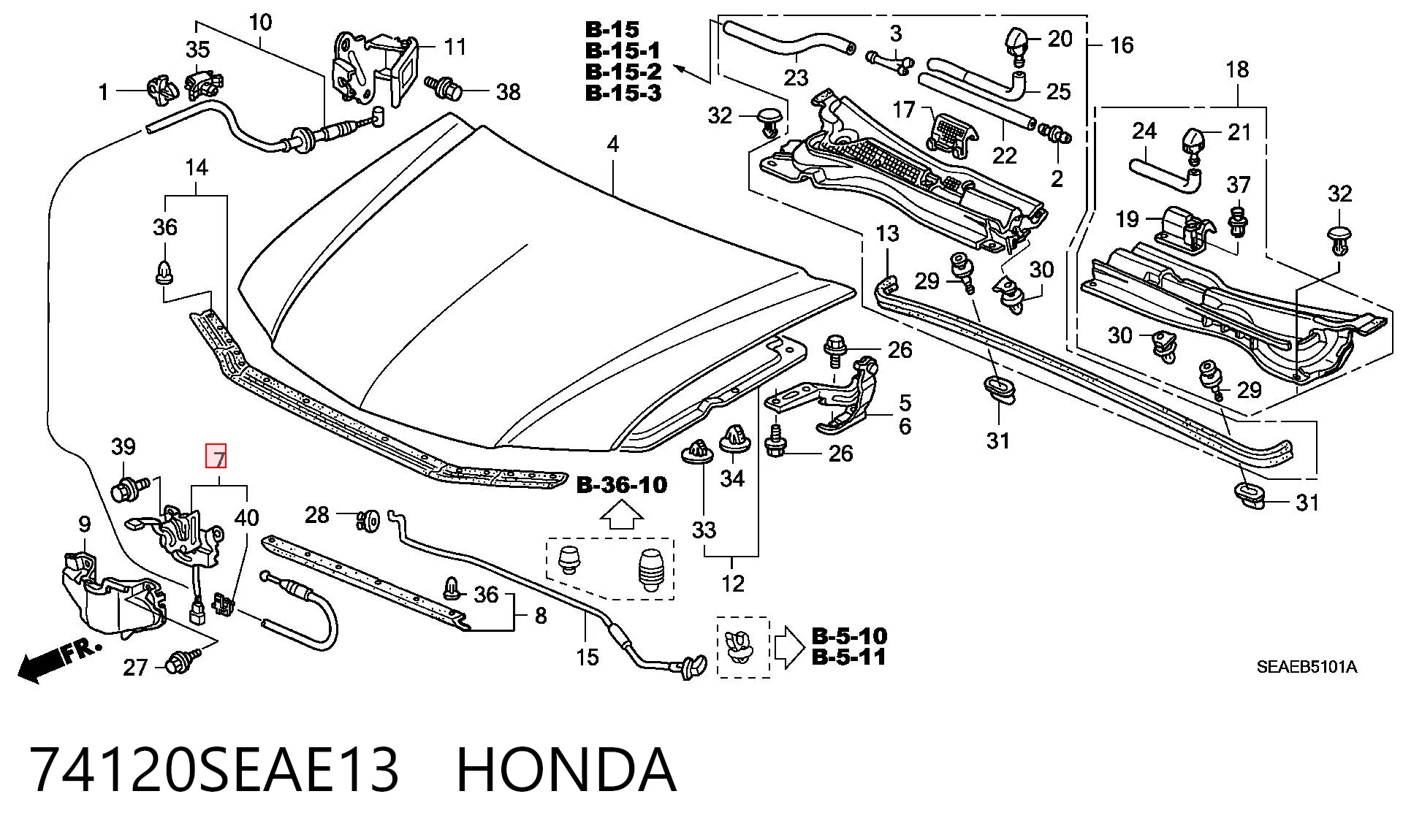 Zamek maski do Honda Accord VII CL, CM