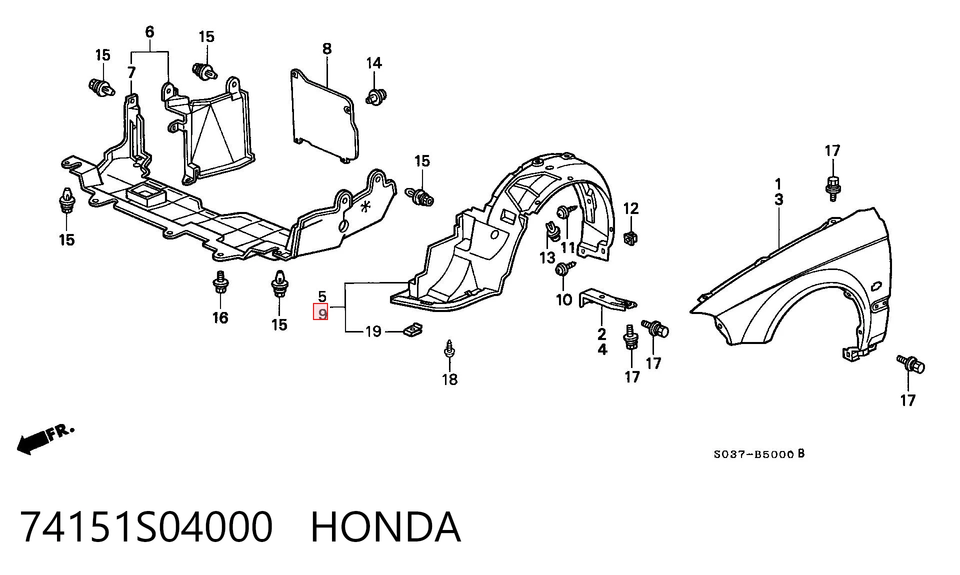 74151S04000 Honda Nadkole błotnika przedniego lewe