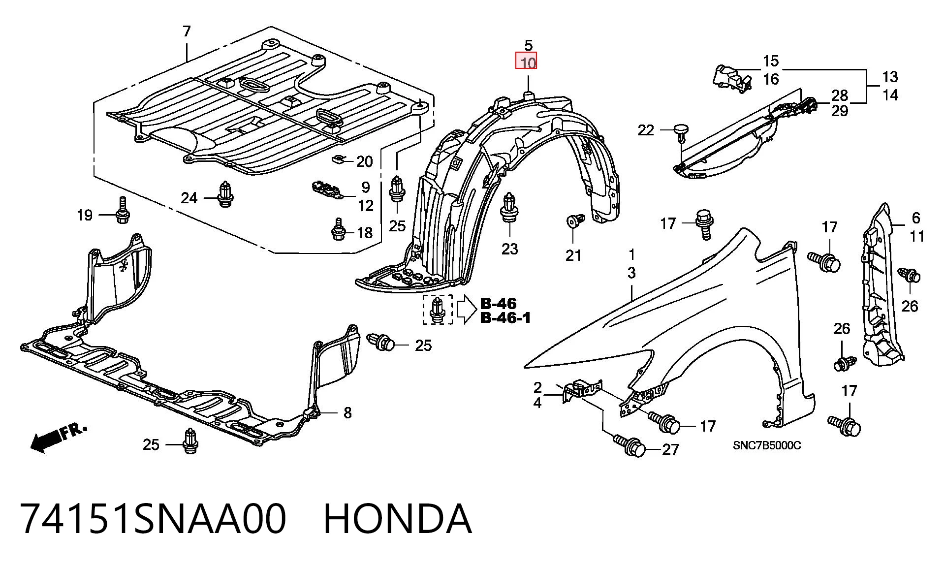 74151SNAA00 Honda Nadkole błotnika przedniego lewe