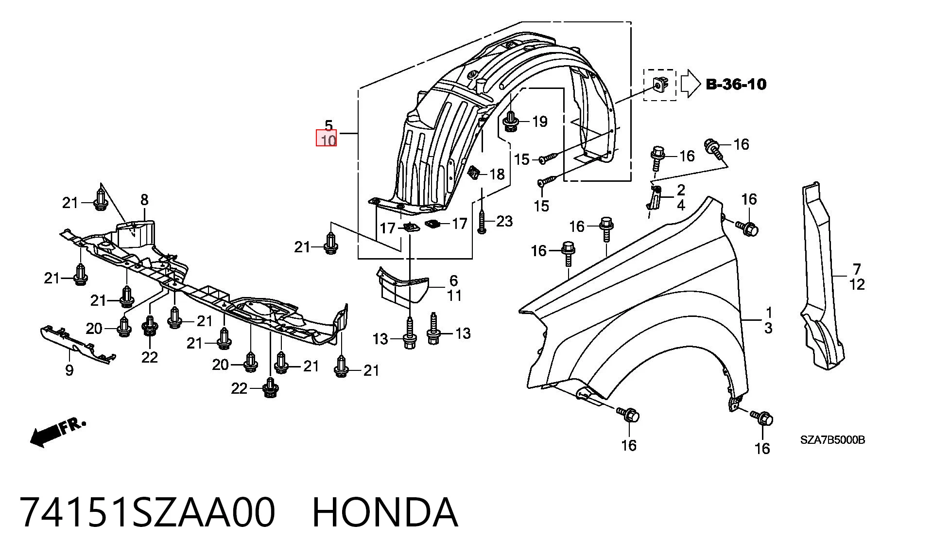 Nadkole błotnika przedniego lewe do Honda Pilot II 