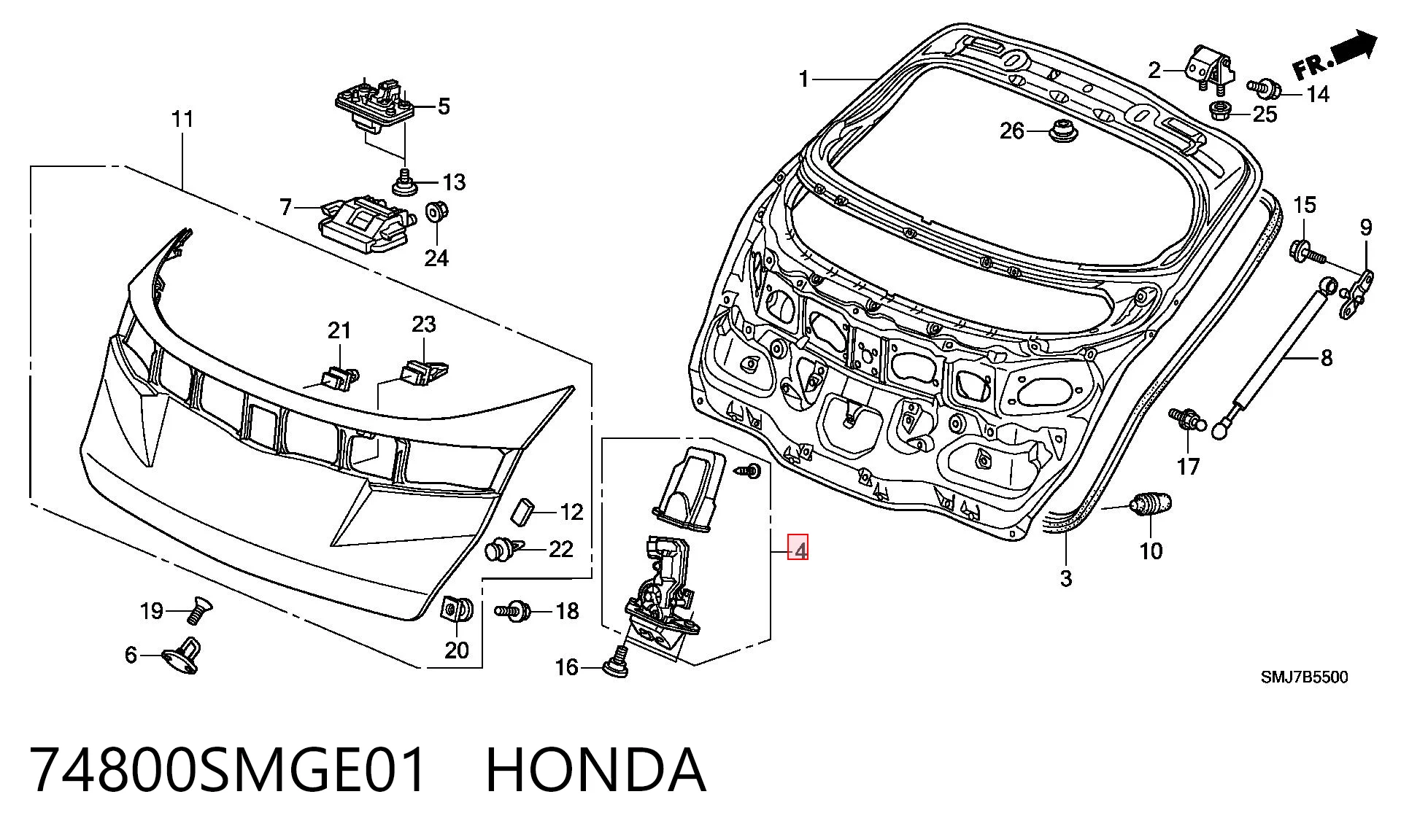 74800SMGE01 Honda Zamek klapy bagażnika (3/5 drzwi tylnych)