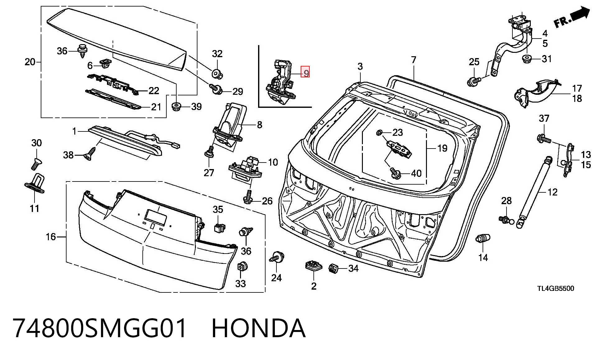 74800SMGG01 Honda Zamek klapy bagażnika (3/5 drzwi tylnych)