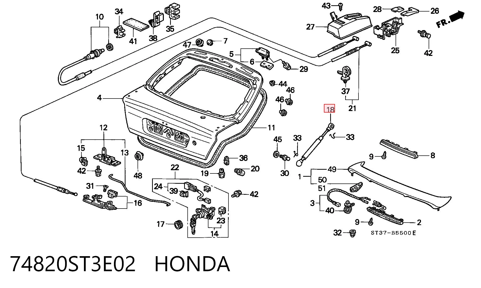 Amortyzator klapy bagażnika (3/5 drzwi-tylnych) Honda Civic VI