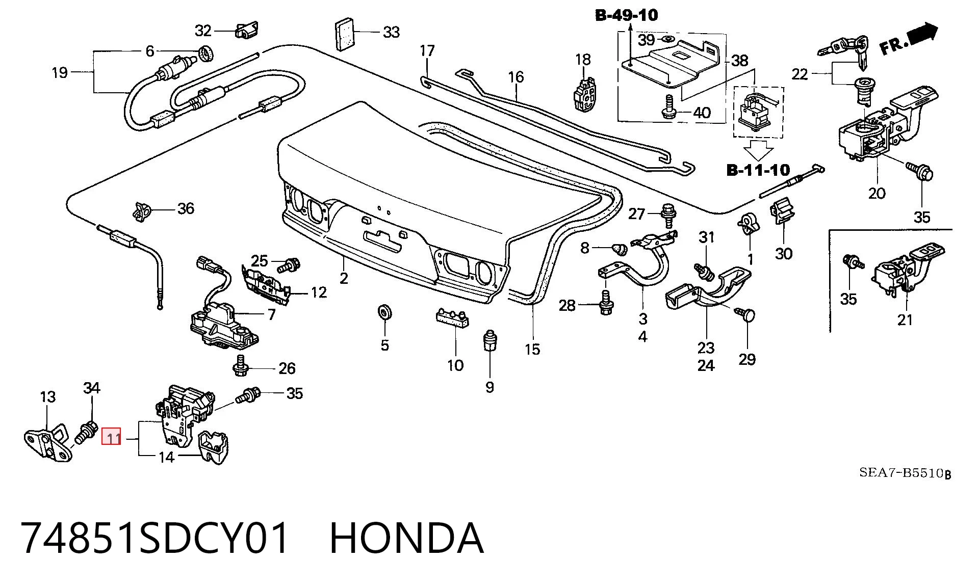 74851SDCY01 Honda Zamek klapy bagażnika (3/5 drzwi tylnych)