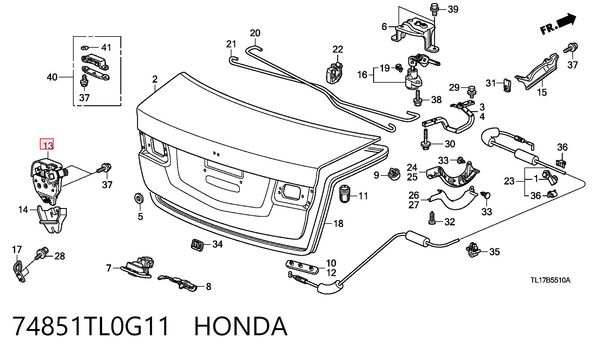 74851TL0G11 Honda Zamek klapy bagażnika (3/5 drzwi tylnych)