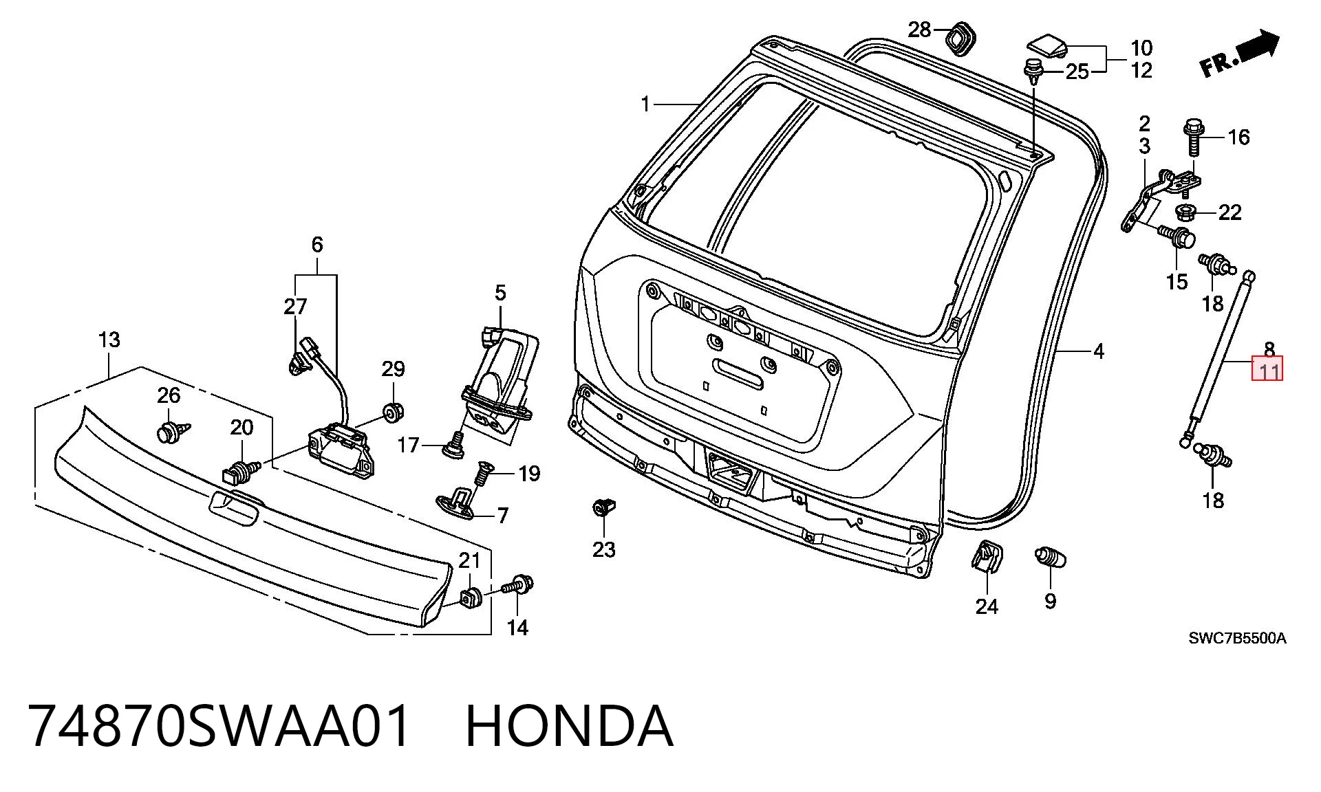 74870SWAA01 Honda Amortyzator klapy bagażnika (3/5 drzwi-tylnych)