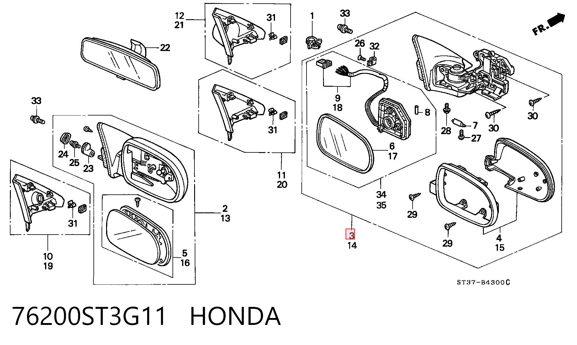 Do koszyka Lusterko wsteczne prawe Honda Civic VI EJ9, EK3/4