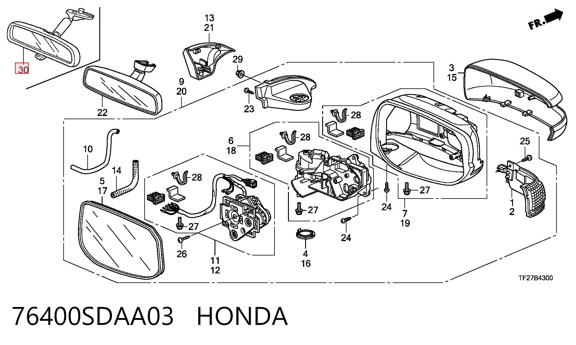 76400SDAA03 Honda Lusterko wewnętrzne