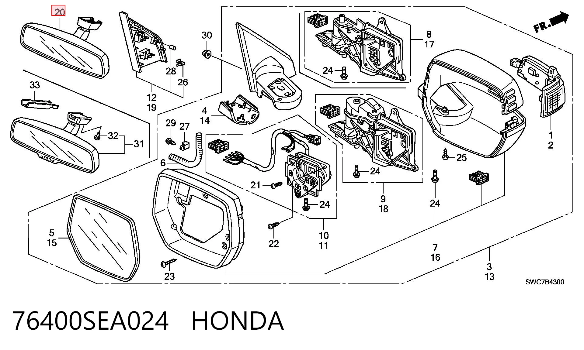 Lusterko wewnętrzne do Honda Civic VIII FD, FA