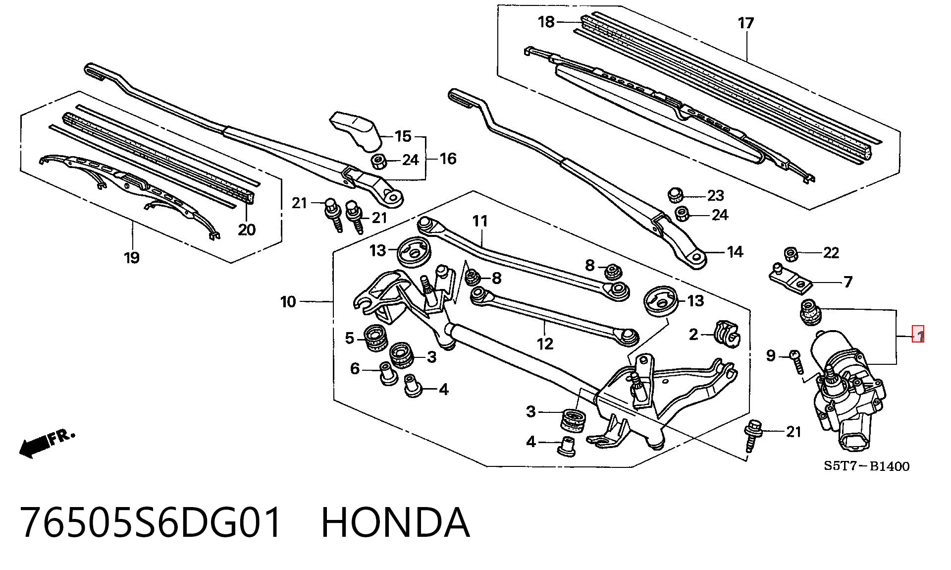 Silniczek wycieraczki szyby przedniej do Honda Civic VII EU, EP, EV