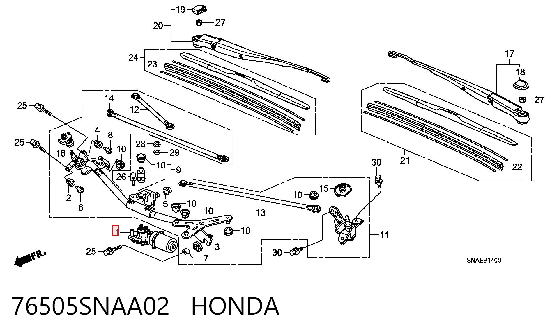 76505SNAA02 Honda Silniczek wycieraczki szyby przedniej