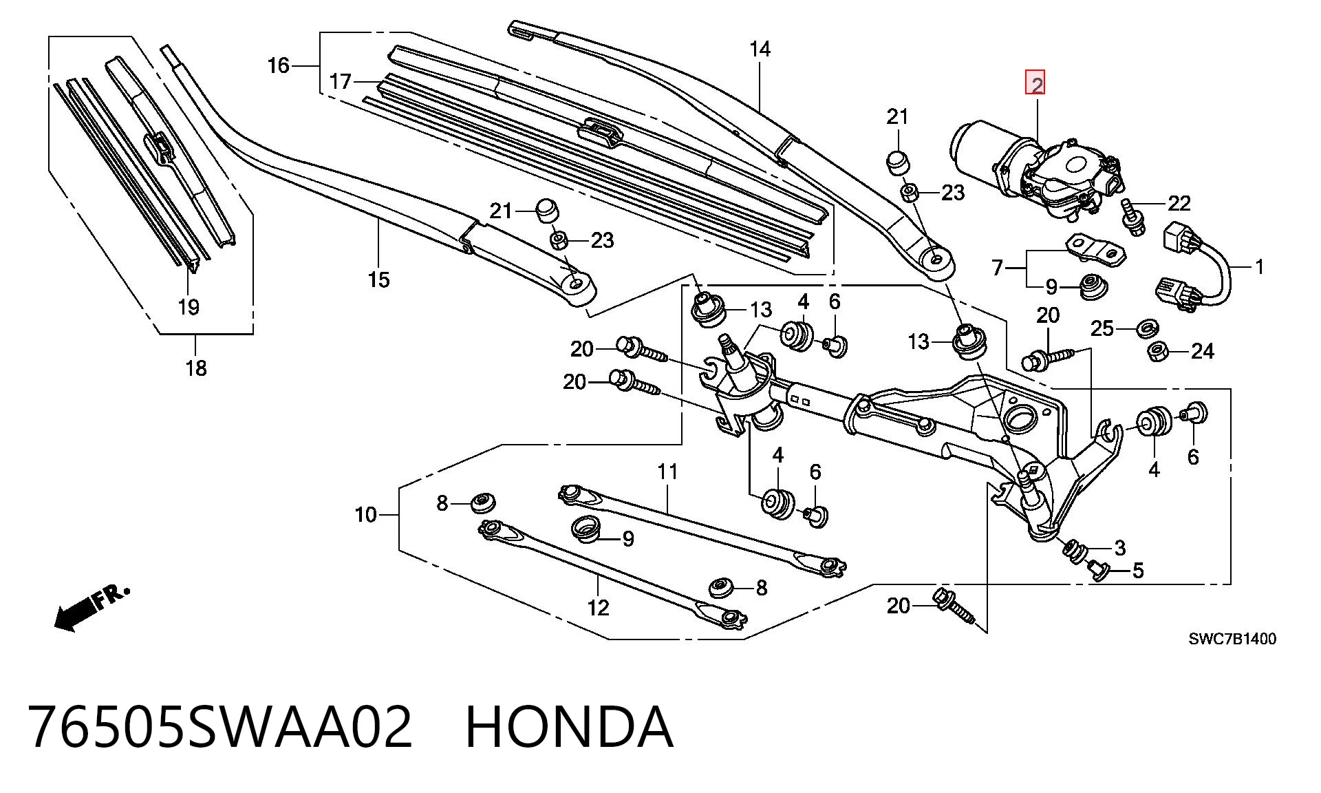 76505SWAA02 Honda Silniczek wycieraczki szyby przedniej