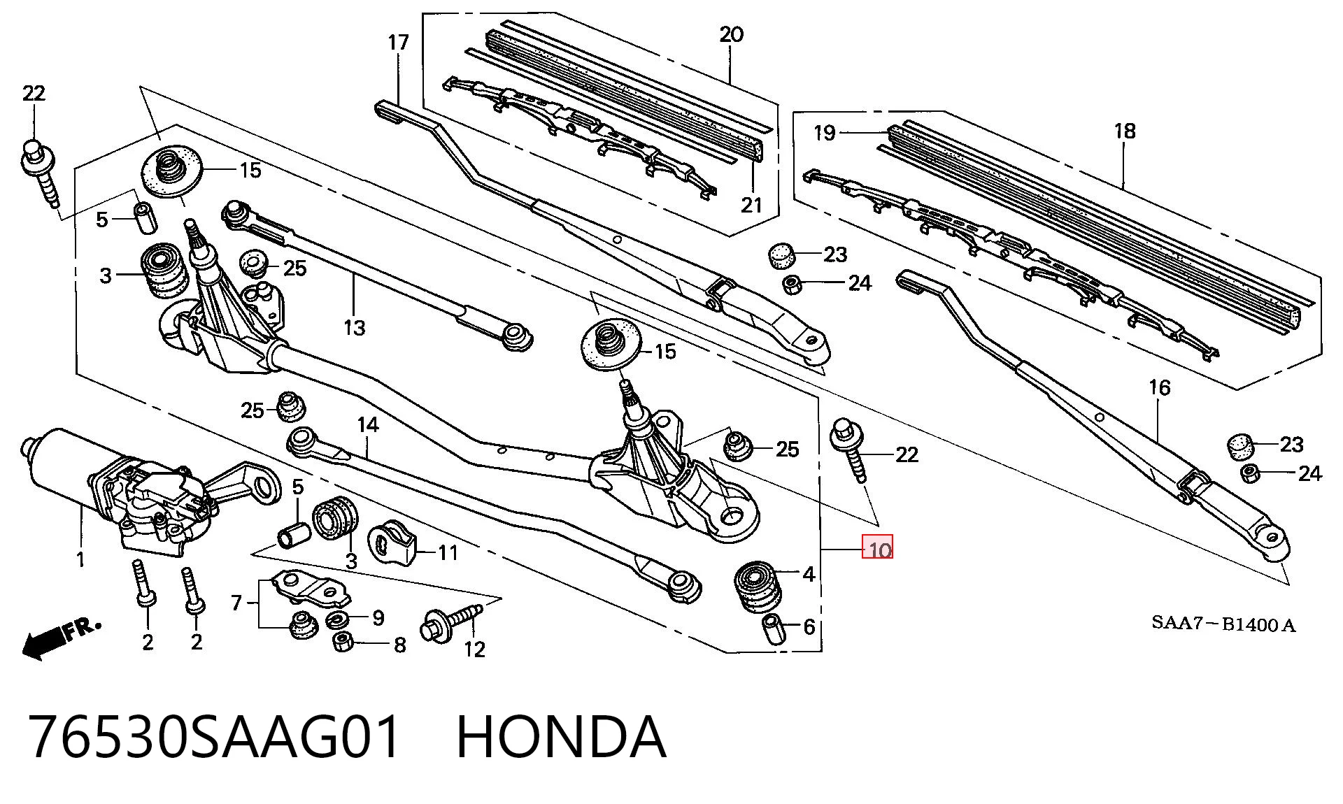 Mechanizm wycieraczek do Honda Jazz  GD, GE