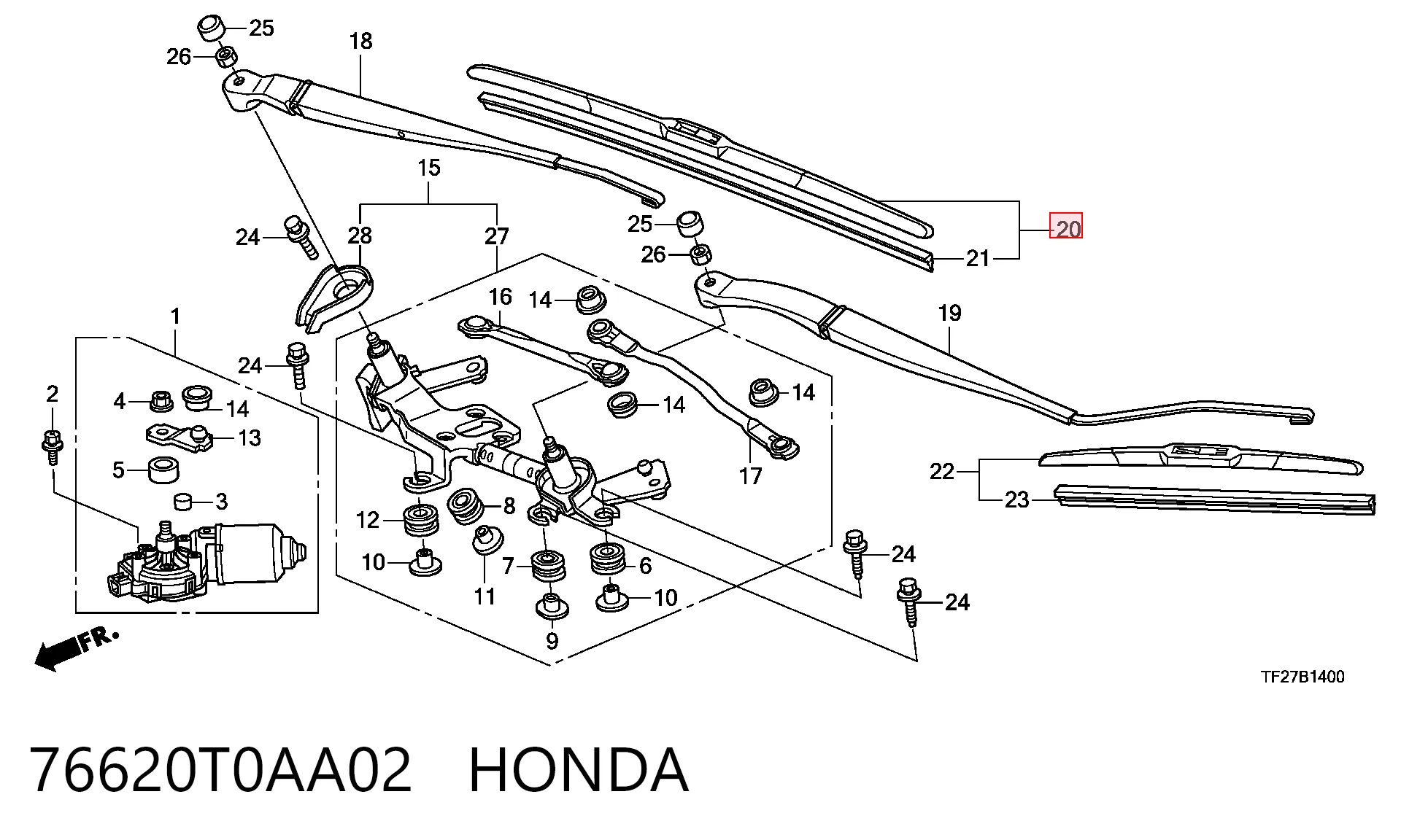 76620T0AA02 Honda Pióro wycieraczki szyby przedniej kierowcy