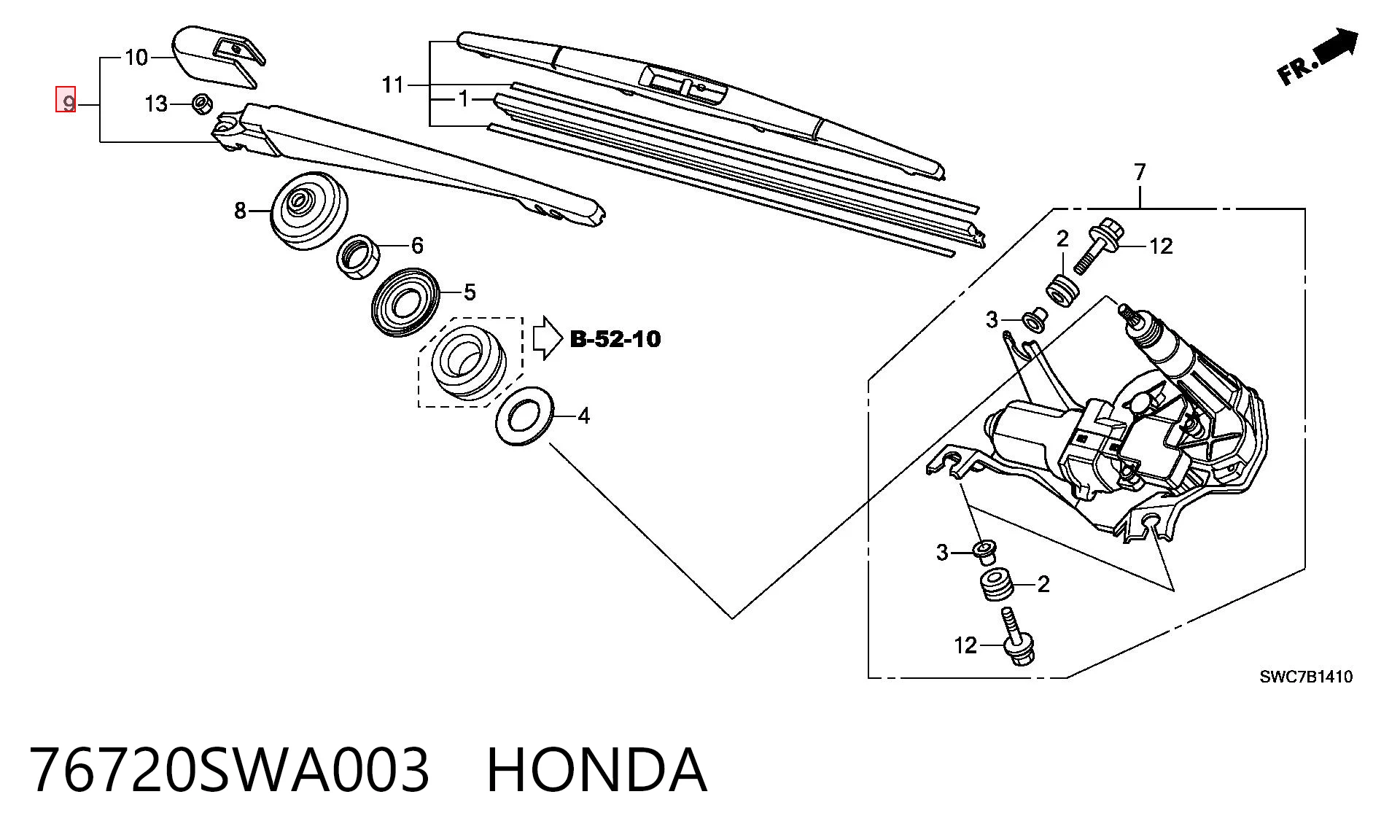 76720SWA003 Honda Ramię wycieraczki szyby tylnej