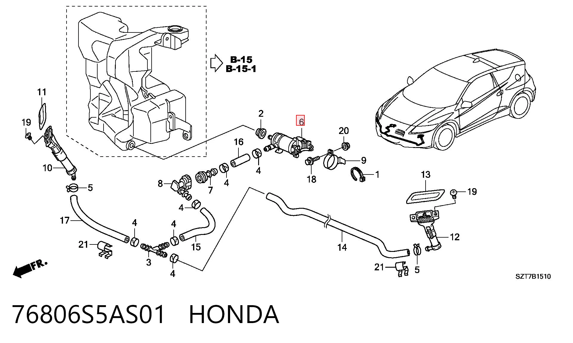 76806S5AS01 Honda Pompka spryskiwacza szyby przedniej