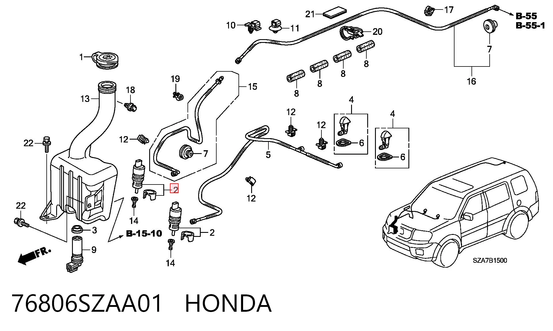 76806SZAA01 Honda Pompka spryskiwacza szyby przedniej/tylnej