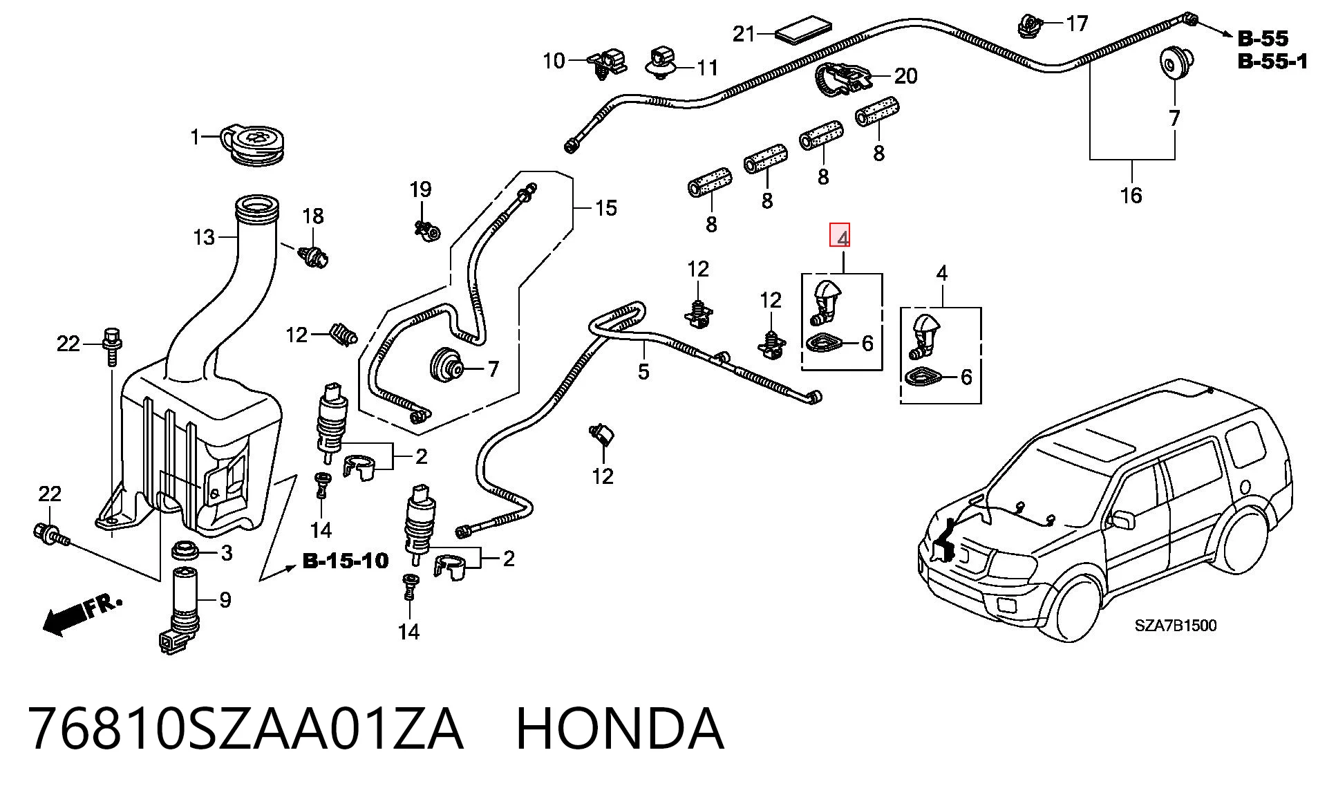 Dysza spryskiwacza szyby przedniej do Honda Pilot II 