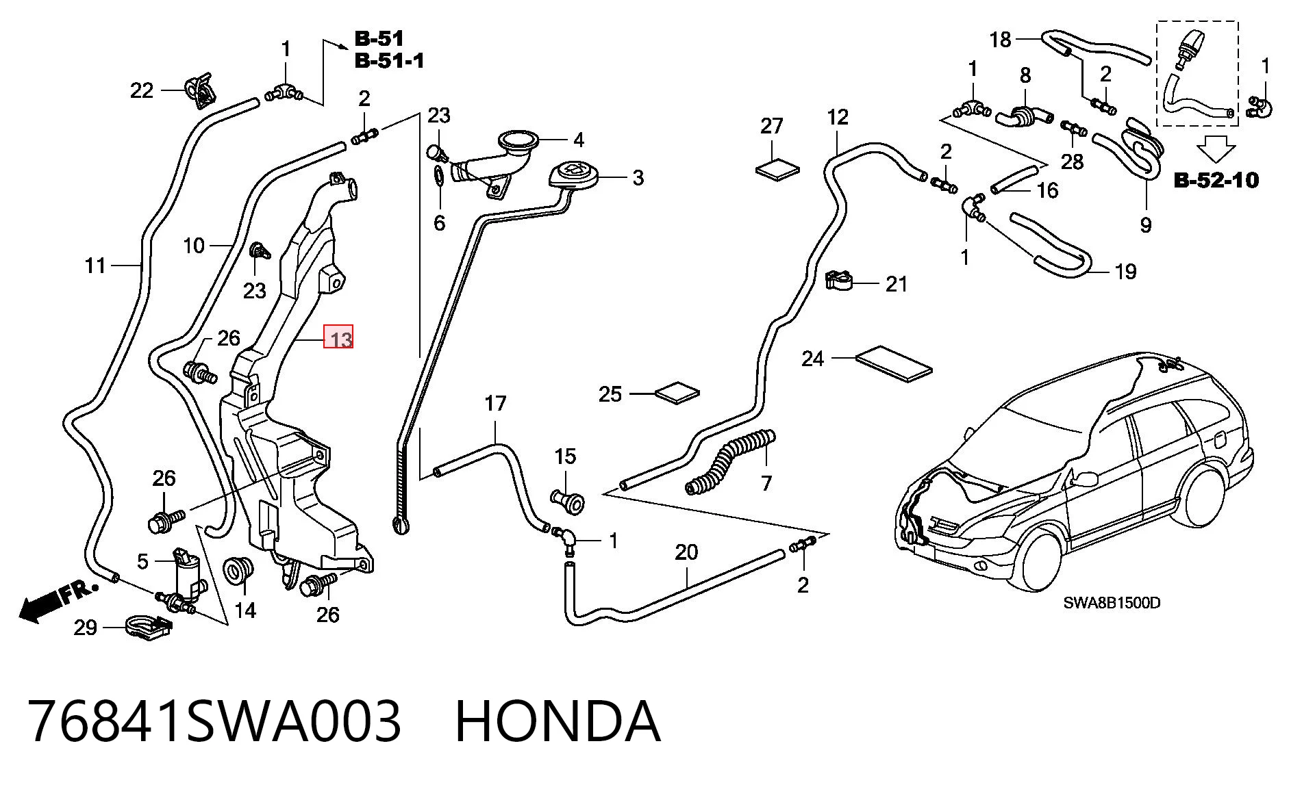 76841SWA003 Honda Zbiorniczek spryskiwacza szyb