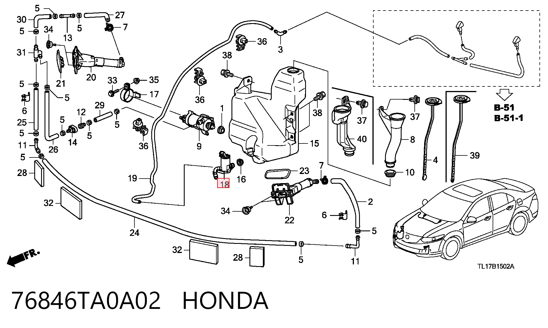 76846TA0A02 Honda Pompka spryskiwacza szyby przedniej