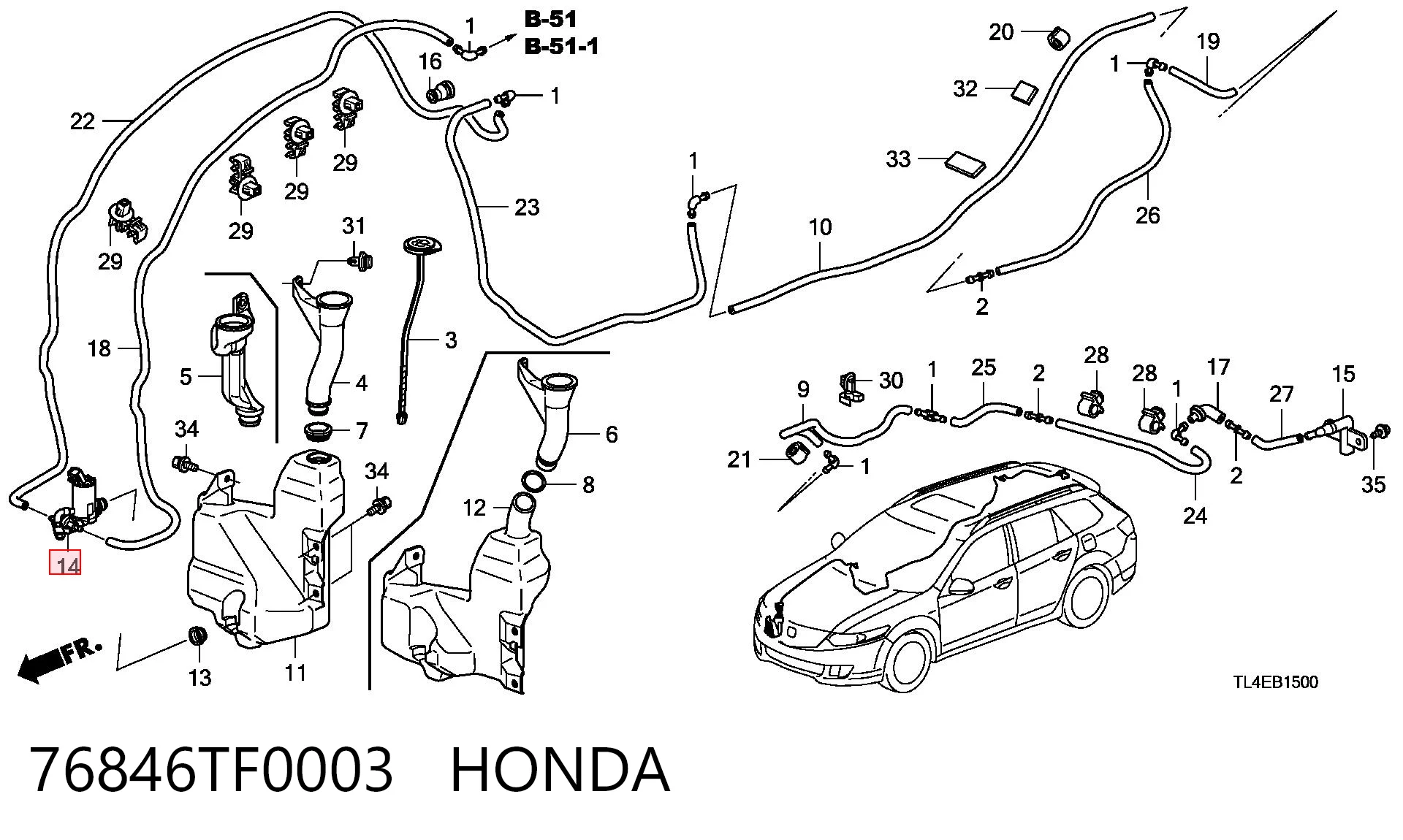 76846TF0003 Honda Pompka spryskiwacza szyby przedniej/tylnej
