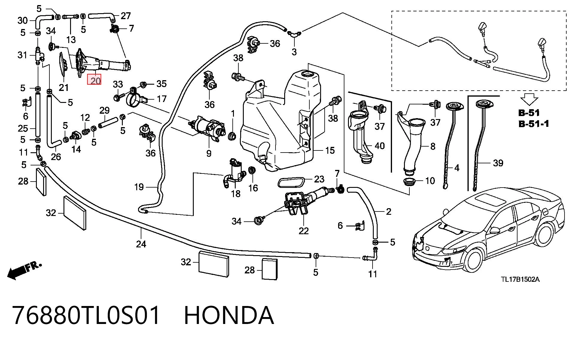 76880TL0S01 Honda Dysza spryskiwacza reflektora przedniego prawego