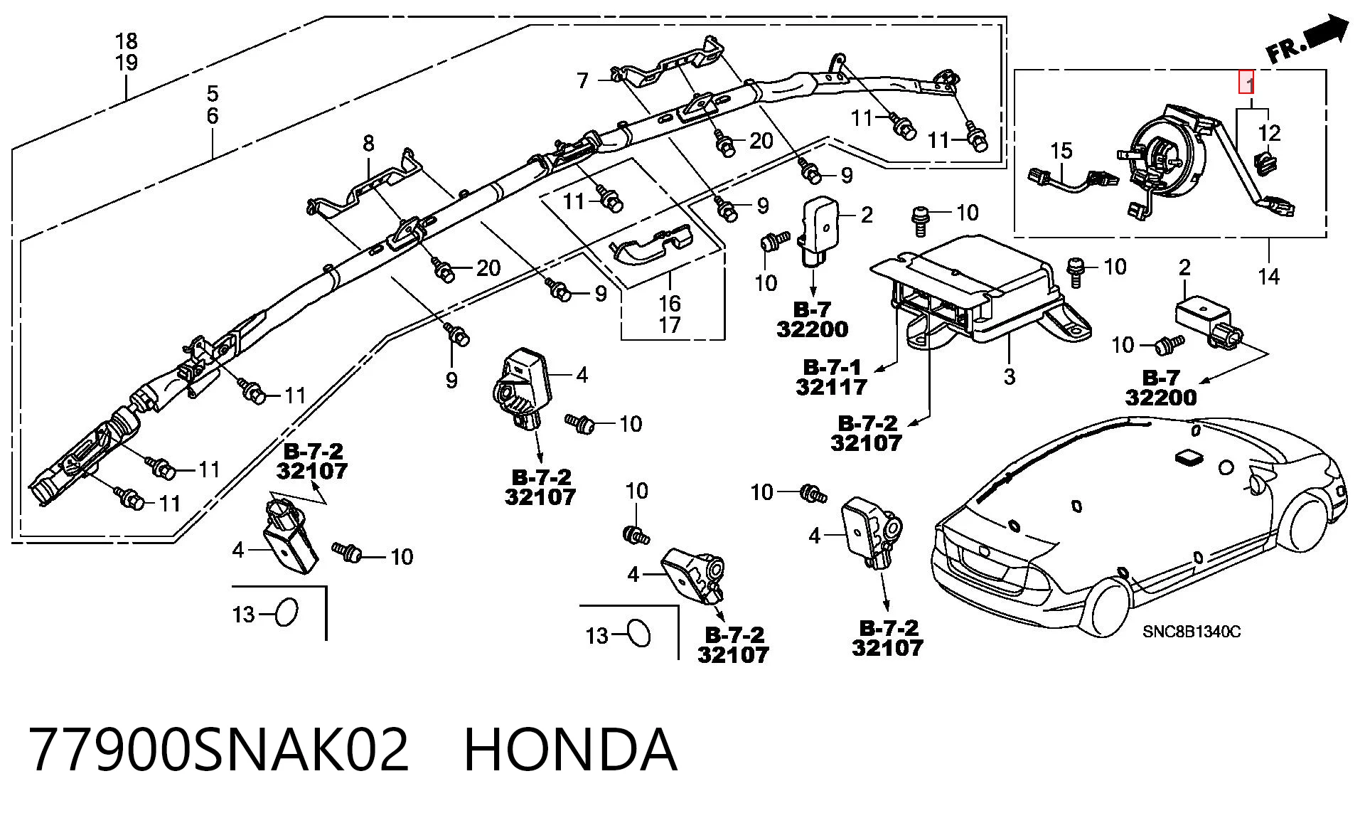 77900SNAK02 Honda Pierścień kontaktowy AIRBAG, taśma kierownicy