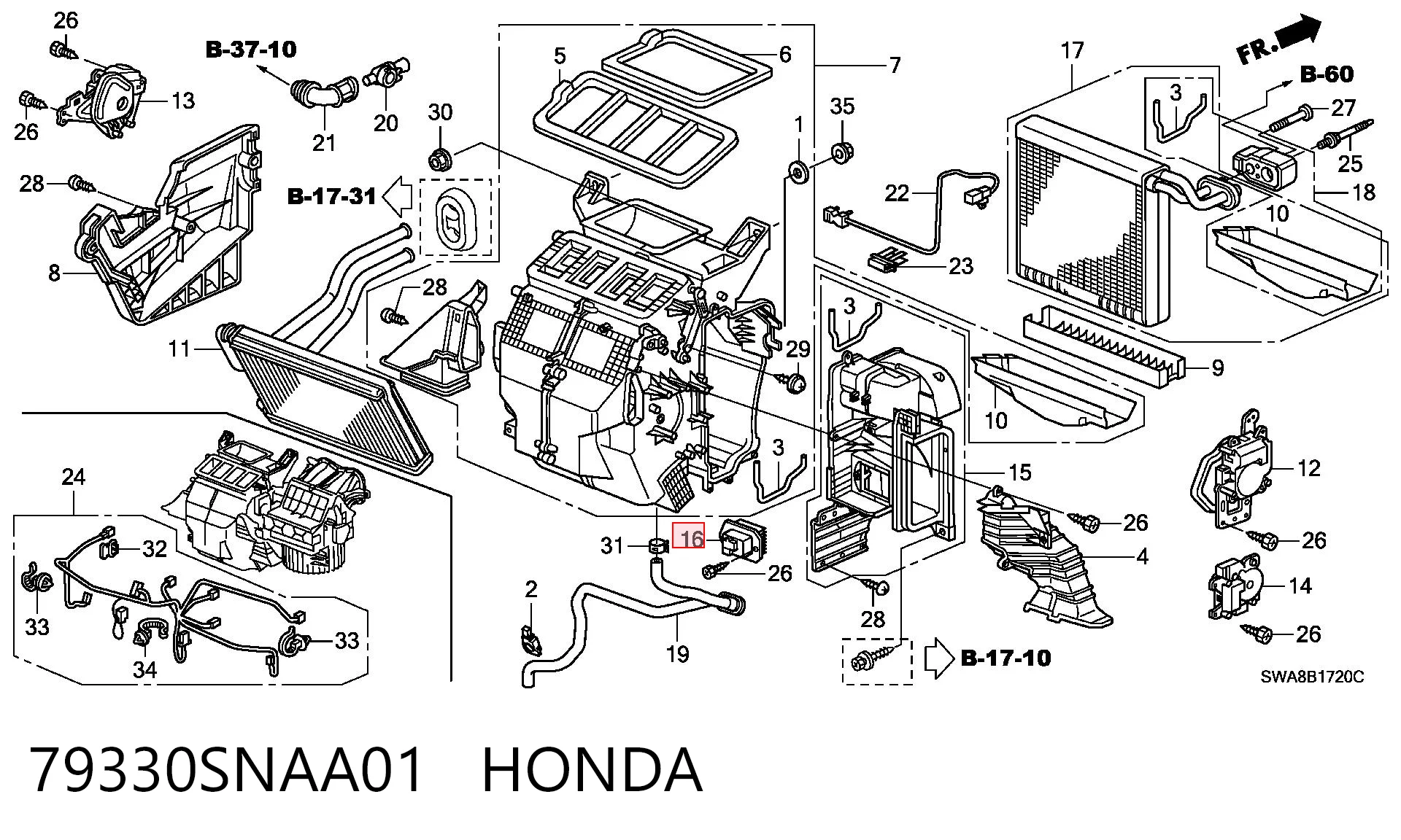 79330SNAA01 Honda Rezystor wentylatora nagrzewnicy (ogrzewacza kabiny)