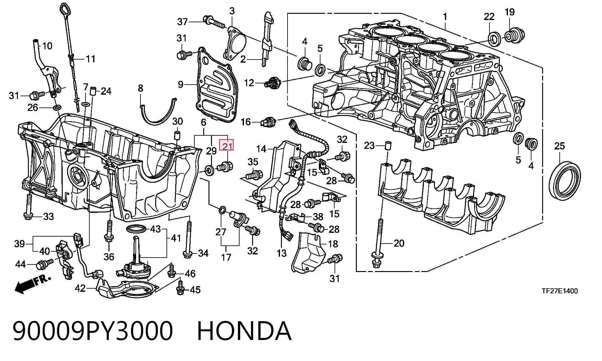 90009PY3000 Honda Korek miski olejowej silnika