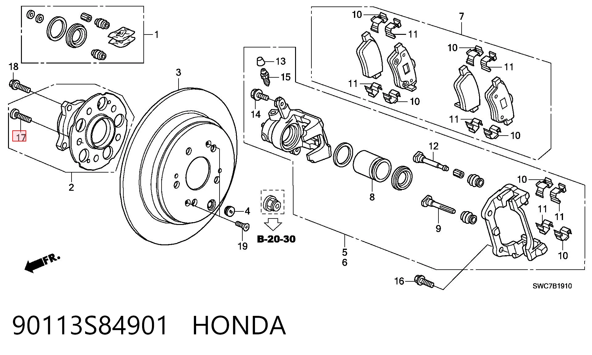 90113S84901 Honda Szpilka koła przednia