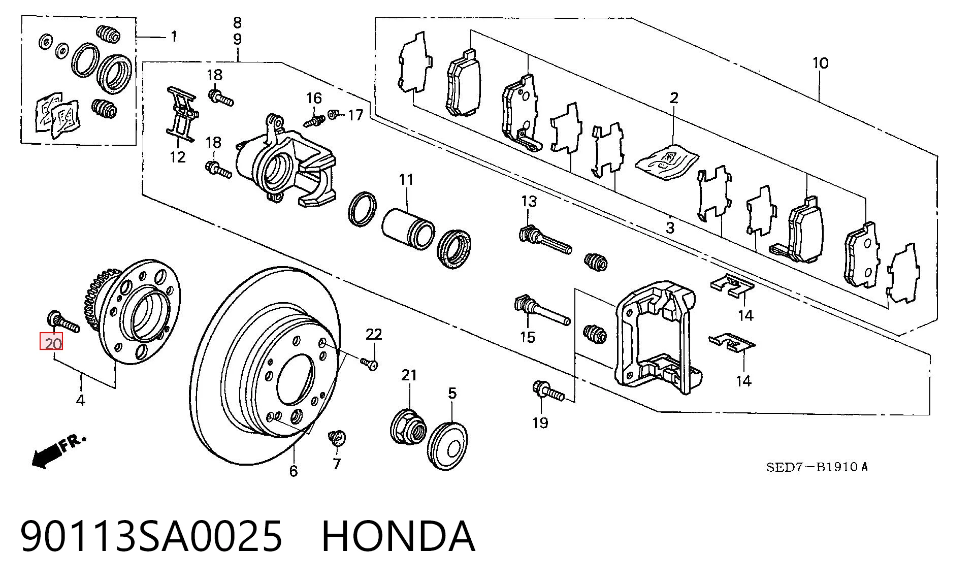 90113SA0025 Honda Szpilka koła tylna