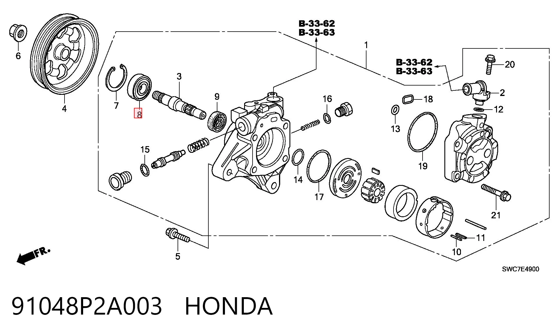 91048P2A003 Honda LOZYSKO POMPY WSPOMAGANIA HYDRAULICZNEGO