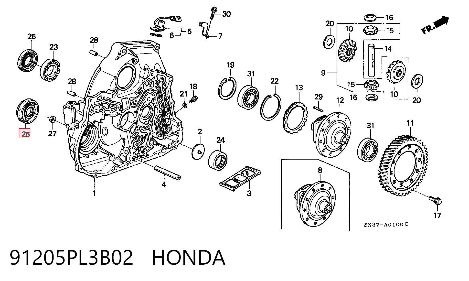 91205PL3B02 Honda Uszczelniacz półosi lewej mostu przedniego