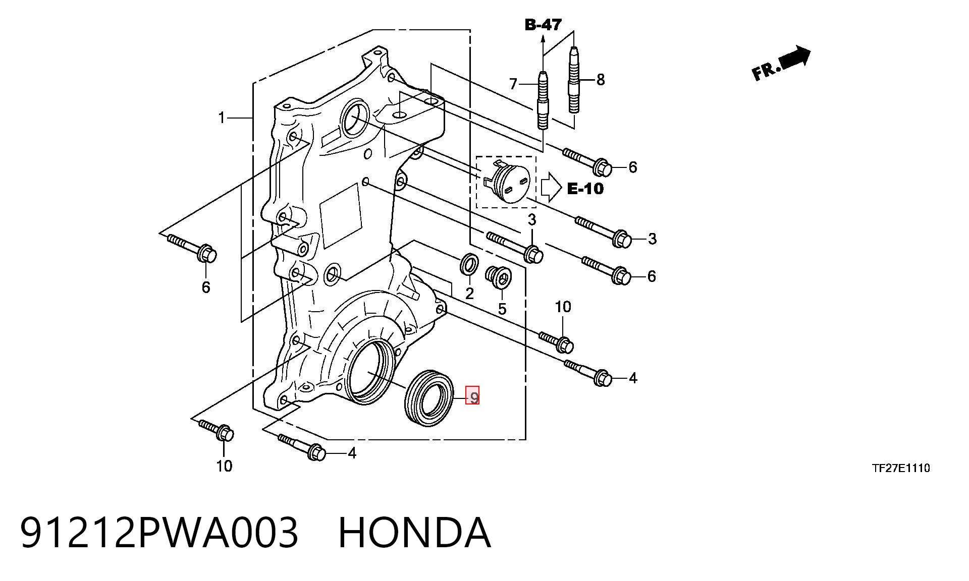 91212PWA003 Honda Uszczelniacz wału korbowego przedni