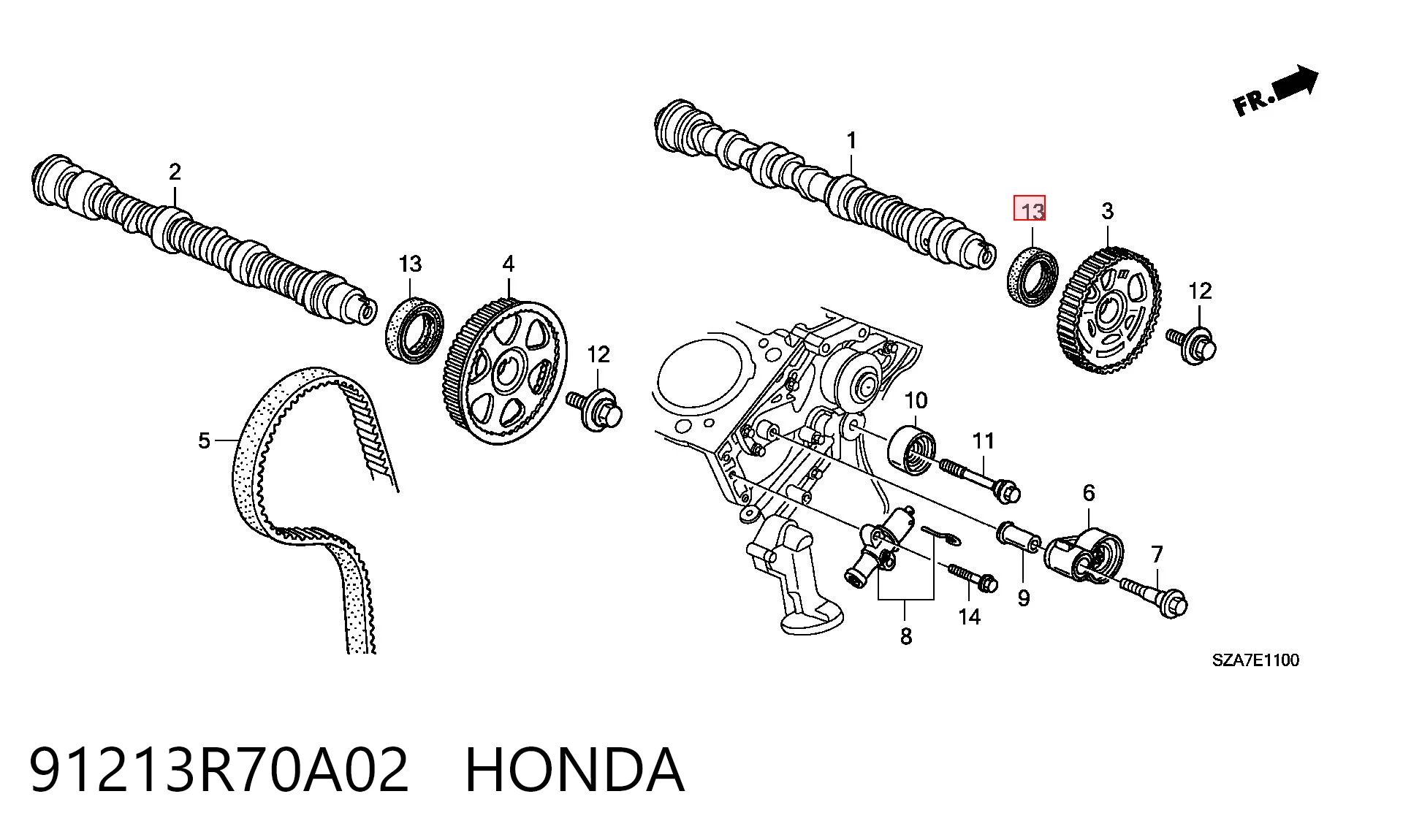 91213R70A02 Honda Uszczelniacz wałka rozrządu silnika