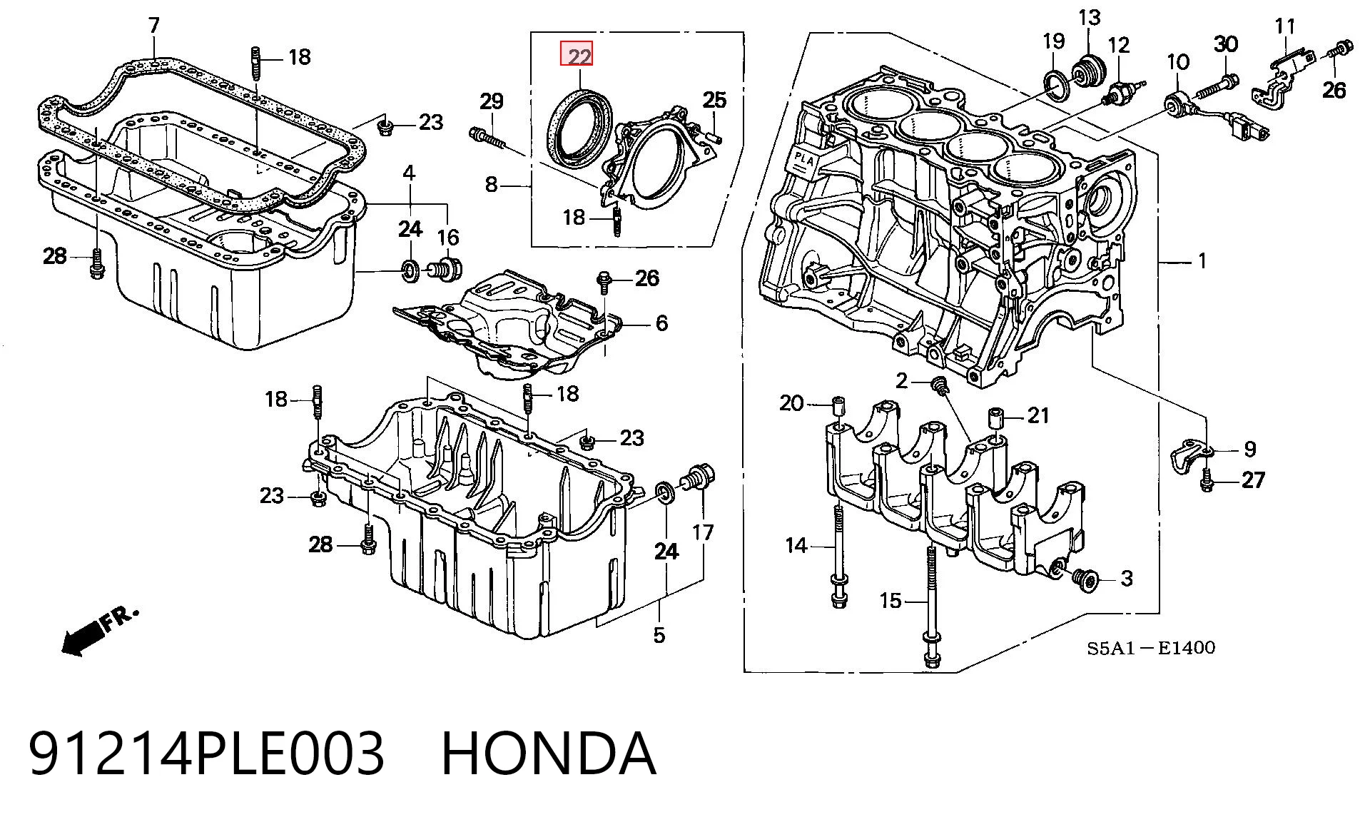 Uszczelniacz wału korbowego silnika tylny do Honda Civic V EG, EH