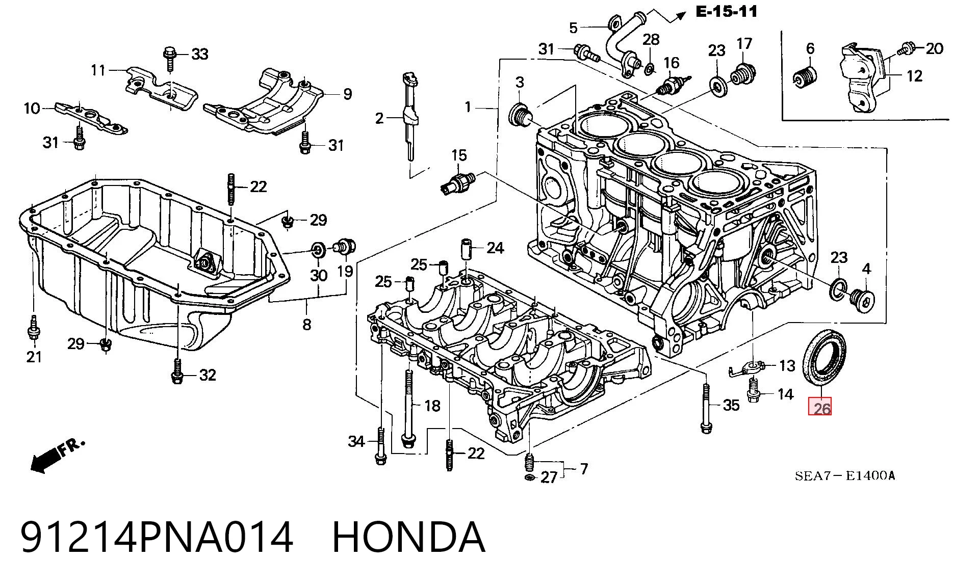 Do koszyka Uszczelniacz wału korbowego silnika tylny Honda Civic VIII FD, FA