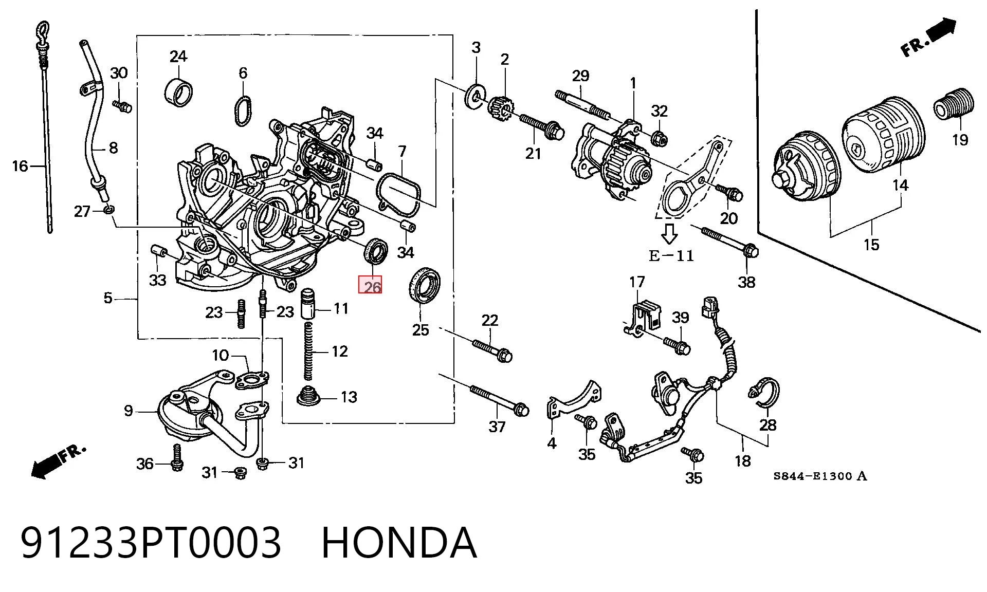 91233PT0003 Honda Uszczelniacz pośredniego (wyrównoważającego) wału silnika