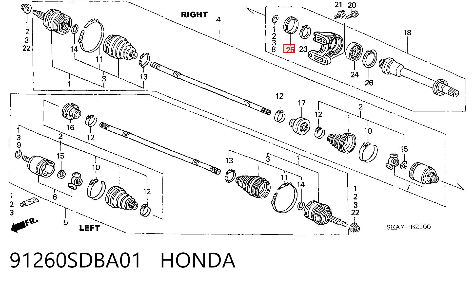 91260SDBA01 Honda Uszczelniacz łożyska podwieszanego przedniego wała pośredniego