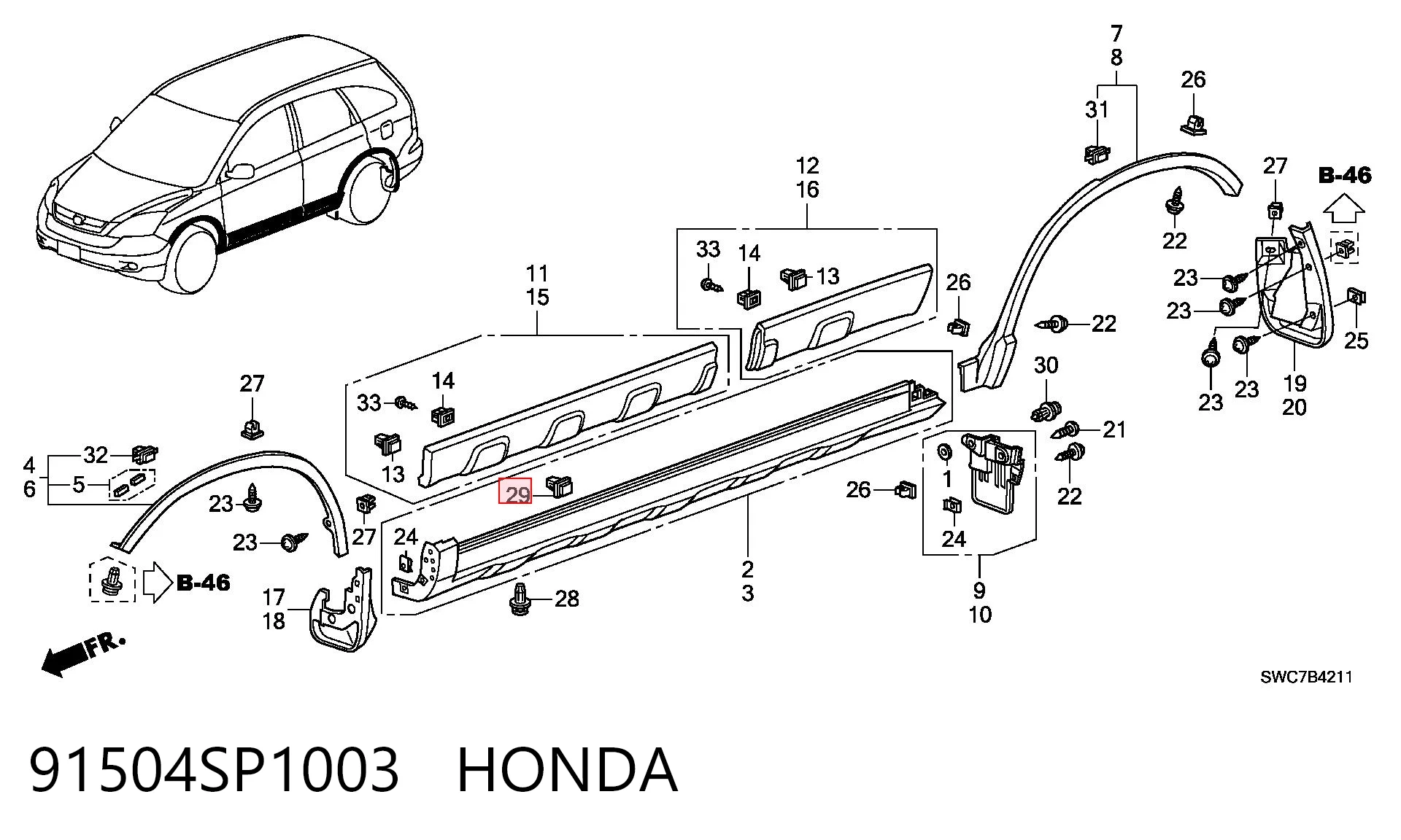 91504SP1003 Honda Spinka mocowania nakładek progów