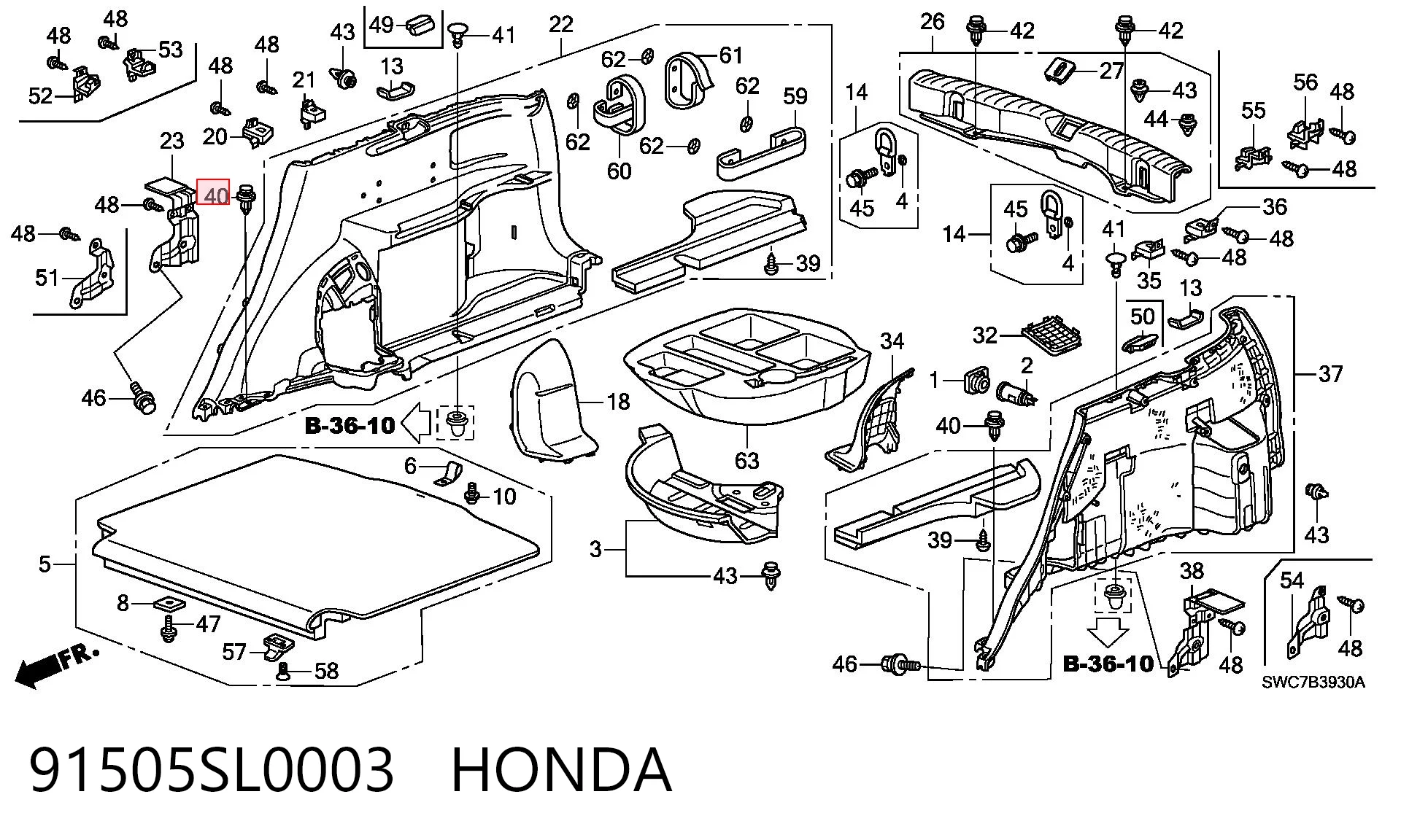 91505SL0003 Honda Spinka mocowania nakładek progów