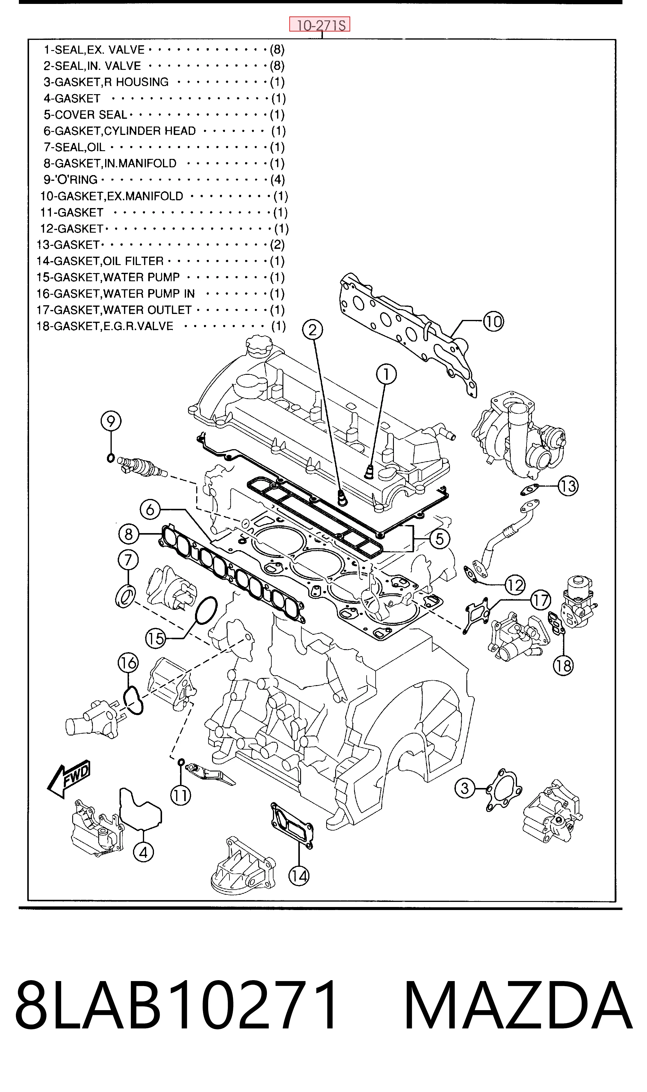 Zestaw uszczelek silnika pełny Mazda 8LAB10271 cena, od 204,91 USD