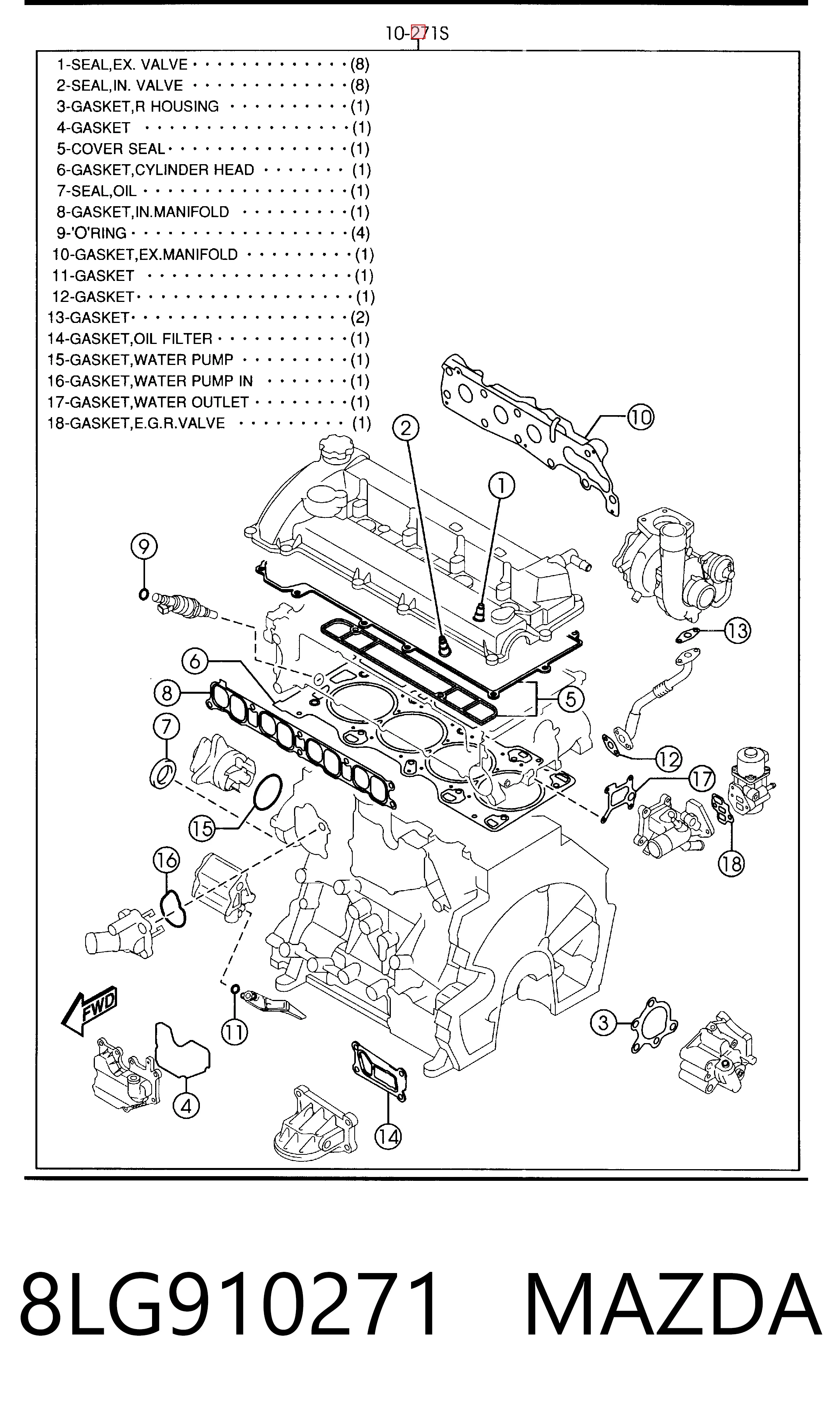 8LG910271 Mazda Zestaw uszczelek silnika pełny